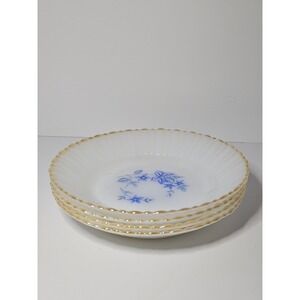 Vintage Termocrisa Milk Glass Soup Bowls Set of 4 Blue Floral Gold Trim Mexico